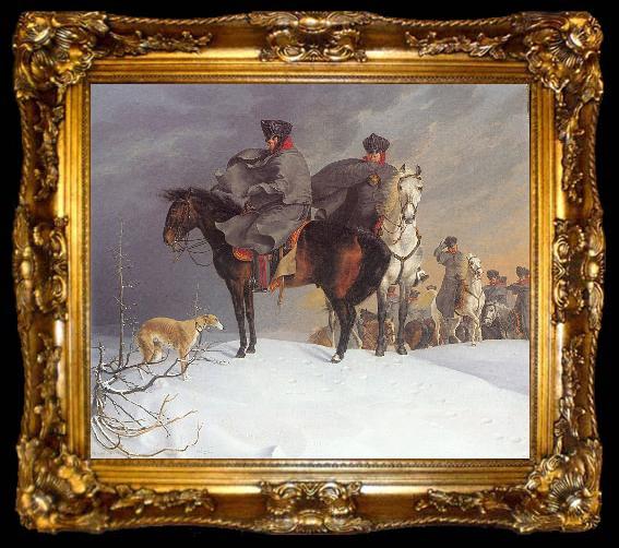 framed  Franz Kruger Prussian Cavalry Outpost in the Snow, ta009-2